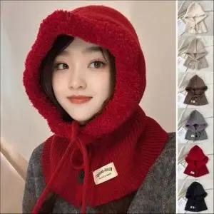 여성 바라클라바 넥워머 니트 단추 뽀글이 방한 모자