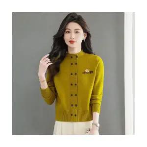 EAMT 여자 겨울 가디건 스웨터 가을 니트 카디건 버클 캐주얼 그레이 긴팔 상의 EUNG4