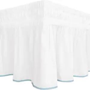 HIG 화이트 /아쿠아 러플 침대 스커트와 스캘럽 가장자리 우아한 경량 스커트 퀸 사이즈 먼지 감싸기 주름