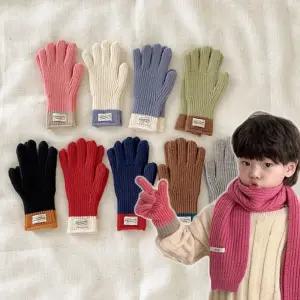 키즈 배색 핑거홀 손가락 장갑 글러브 초등학생 남아 어린이 털장갑 방한 핸드워머 아기 니트 유아