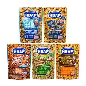 HBAF 바프 땅콩 5종 세트 (로스티드솔티드+허니로스티드+와사비+군옥수수+카라멜솔티드땅콩프레첼) 120g