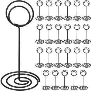TecUnite 24피스 3.35인치 테이블 번호 홀더 장소 카드 사진 홀더 이름 메뉴 클립 메모 카드 스탠드 결혼식 피로연 기념 생일 파티 센터피스(블랙)