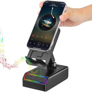 엔프릴리브 무선 인덕션 오디오 블루투스 스피커 5in1 휴대폰 홀더 비상 충전식, 다채로운 앰비언트 라이트 300 접이식 태블릿 안드로이드, 남성 여성용 거울(블랙) 선물하기