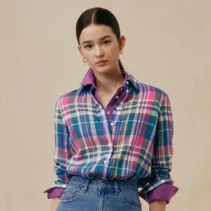 헤지스 여성 핑크 체크 린넨 셔츠 HSSH5B321P2