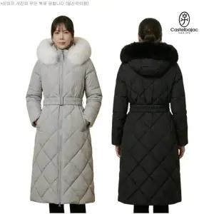 까스텔바작 여성 골프 폭스퍼 후드 슬림핏 벨티드 다운 롱 패딩 BG...