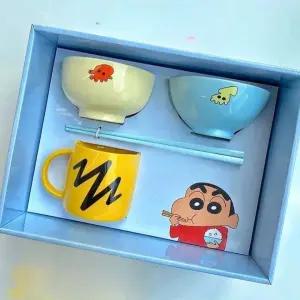 짱구 식기 선물 세트 세라믹 공기 대접 그릇 머그컵 접시 젓가락 크레용신짱
