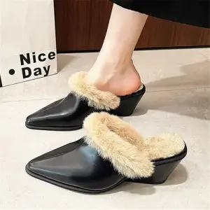 여성 추동 기모 슬리 퍼 스틸레토 통굽 핫팩 겉에 슬리퍼 OP4