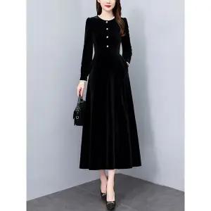 JSRLYQ044 빅 사이즈 정장오피스룩 핀턱 플레어 하객 겨울 벨벳원피스