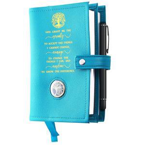 [미국배송] LPARKIN 더블 AA 빅북 커버 코인 홀더 포함 - 프리미엄 PU 가죽 북 하드커버 및 12단계 전통 우아한 평온 기도 디자인 그린 갓 그랜트
