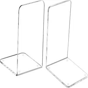 메리나인 클리어 북엔드 2개 선반용 아크릴 헤비 듀티 북용 미끄럼 방지 장식 용 책 홀더 스토퍼 사무실