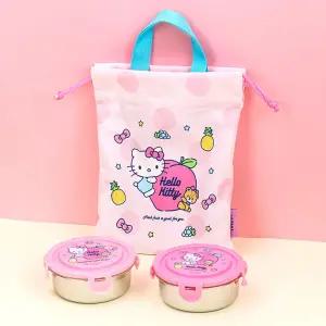 헬로키티 원형락스텐 2단 도시락 조리개세트아동 소풍 유아 가방 식기