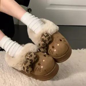 헬로키티 호피 털 슬리퍼 방한 겨울 240mm 브라운