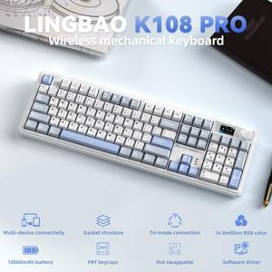 LINGBAO K108 Pro 블루투스 무선 기계식 키보드 한글 풀배열 LCD 스크린 저소음 솜사탕축 게이밍 10000mAh
