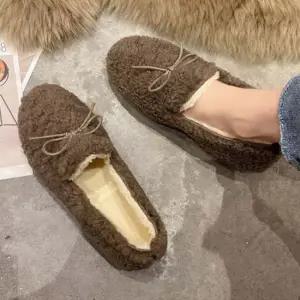 뽀글이플랫슈즈 여성 겨울 리본 플랫 털로퍼 1P 뽀글이 단화 신발