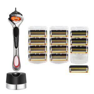 질레트 호환용 스윙 면도기 + 호환용 프로쉴드 옐로우 면도날 3팩(12개입) + 면도기꽂