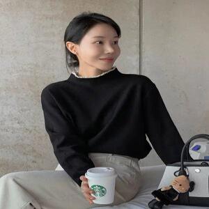 모달 프릴레이스 반폴라 니트 (2color)