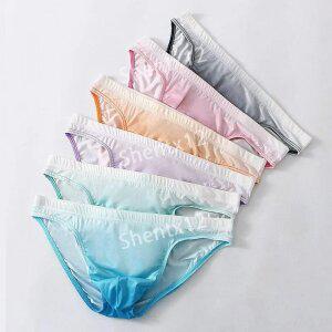 남자의 섹시한 속옷 낮은 허리 얼음 실크 팬티 남자 빠른 건조 Cueca 파우치 슬립 Hom