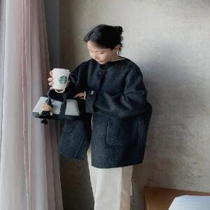 handmade. 울 해링 노카라 하프 핸드메이드 코트 (2color)