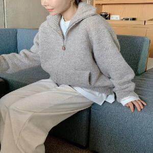 오트밀크 하이넥 니트 집업 (2color)