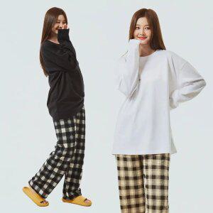 [1개+1개] 양털 체크 밴딩팬츠 남녀공용 커플 잠옷 파자마 일자 겨울 수면바지 6color
