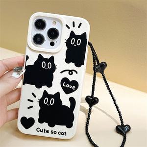 최신 귀여운 아이폰 케이스 블랙 고양이 스트랩 TPU / 핸드폰케이스 11 12 13 14 15 1