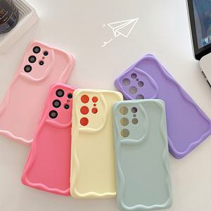 최신 귀여운 갤럭시 케이스 크림 파스텔 웨이브 젤리 TPU / 핸드폰 S21 S22 S23 S24 A