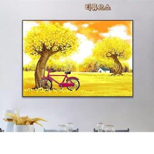 은행나무 자전거 풍경 보석십자수 사각 원형 비즈 공예 대형 패브릭 구슬십자수 티류으