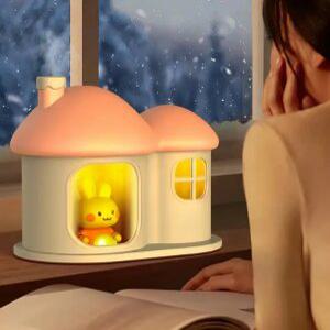 사무실 책상 침실 탁상용 토끼집 LED 저소음 초음파 무드등 USB 미니 가습기