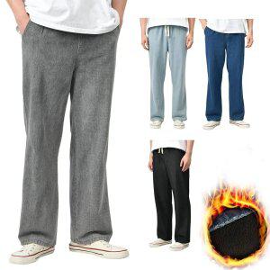 남자 세미 와이드 기모 청바지 밴딩 데님 팬츠 빅사이즈 연청 진청 그레이 블랙 4컬러