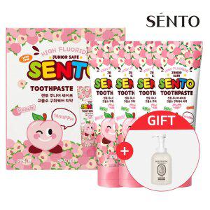 주.니어 구취케어 고.불소 어린이치약 복숭아향 120g 4개 +핸드워시 베이비파우더향1개