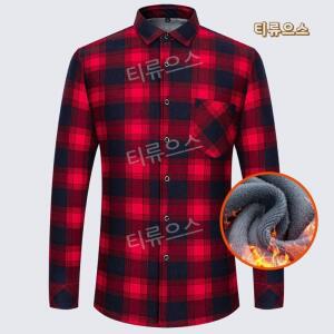 딱따구리 겨울 남자 따뜻한 셔츠 기모 도톰 긴팔 체크 셔츠 아빠 할아버지 티류으스