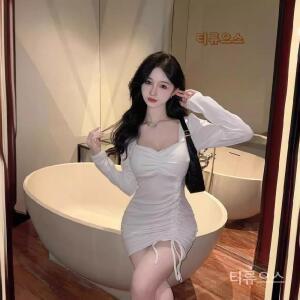 여성 섹시원피스 클럽룩 미니 랩 셔링 홀복 긴팔 파티원피스 티류으스