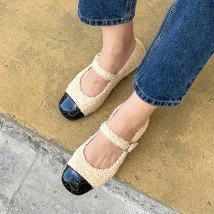 SOVO 로메이 털안감 메리제인 털 플랫슈즈 1cm