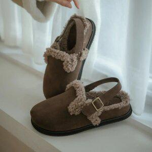 SOVO 코벤트 스웨이드 털안감 단화 여성 슬링백 4cm