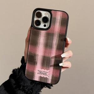 최신 귀여운 아이폰 케이스 핑크 체크 TPU / 핸드폰케이스 아이폰16 15 14 13 프로 플