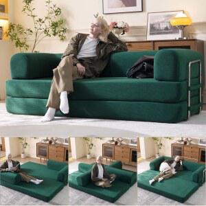 원통형 베개가 있는 컨버터블 침대 소파 고정형 프레임이 접이식 매트리스 거실 침실 라운지 스튜디오용