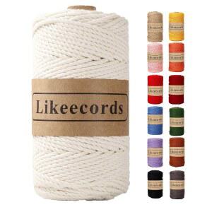 라이크코드 코튼 마크라메 코드 3mm x 100m 3줄 꼬임 공예용 로프 스트링 뜨개질 식물 걸이 결혼식 및 크리스마스 장식 내추럴 화이트