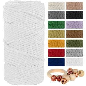 마크라메 코튼 코드 5mmx109 야드 4 스트랜드 문종 내추럴 핸드메이드 벽걸이용 트위스트 로프 직조 태피스트리 DIY 공예 뜨개질 식물 걸이 선물 포장 웨딩 데코 100m 화이트