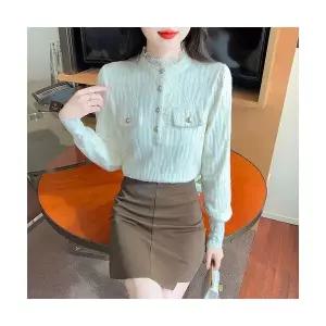 여성용 레이스 블라우스 여성 여자여자 F/W 스탠드칼라넥 도톰 기모 상의 CH4