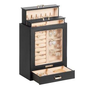 홈데 주얼리 정리함 목걸이용 소녀 여성 박스 귀걸이 크리스마스 선물 팔찌 보관 케이스 (블랙 + 골드)