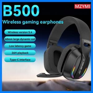 MZYDM B500 무선 블루투스 5.4 게이밍 헤드셋 RGB 라이트 저지연 오버이어 헤드폰 마이크 포함 PC 이어폰