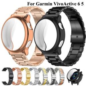 [호환품]가민 호환 비보액티브 6 5용 메탈 스트랩+TPU 케이스 스테인리스 스틸 팔찌 커버 포함 5 6용 손목
