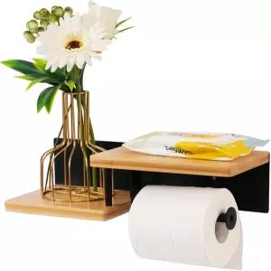 휴대폰 선반 벽걸이 및 접착식 거치대가 있는 오로바이브 나무 화장지 홀더 물티슈 보관이 가능한 휴지 롤