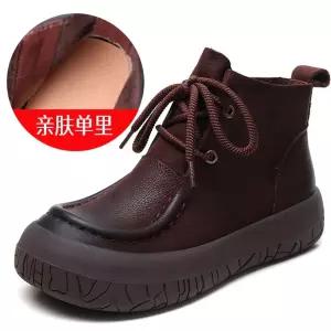 여자 플랫워커 슈즈 두층소가죽 빈티지 통굽 앵클부츠 추동 키높이 워커 캐주얼 진가죽 부츠 BE4