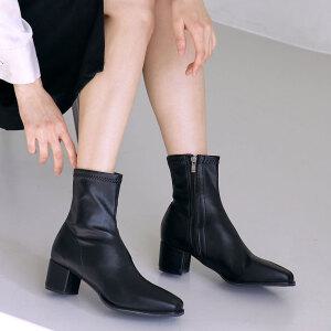 에스유니 날씬한 핏 슬림라인 스퀘어 데일리 스판 앵클부츠 미들힐 5cm