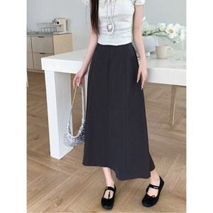 여자 하이웨이스트 스커트 A라인 블랙 주름진 배 커버 빅사이즈 봄용