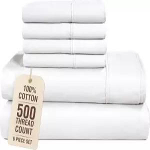 카사 플라티노 킹 사이즈 시트 세트 100 면 침대 6개 실 수 500개 버터 같은 부드러운 새틴 마감 오래