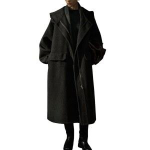 Chouyatou 여성용 겨울 후드 울 코트 캐주얼 루즈 집업 미디 롱 트렌치