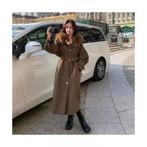 여성 러블리 코트 트렌치 다크 빅 퍼 칼라 래빗 안감 겨울 캐주얼 느슨함을 극복한 롱 다올4