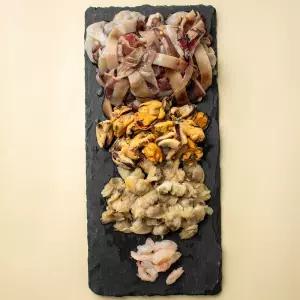 냉동 해물 모듬 믹스 600g 손질 (새우,홍합,바지락,오징어)